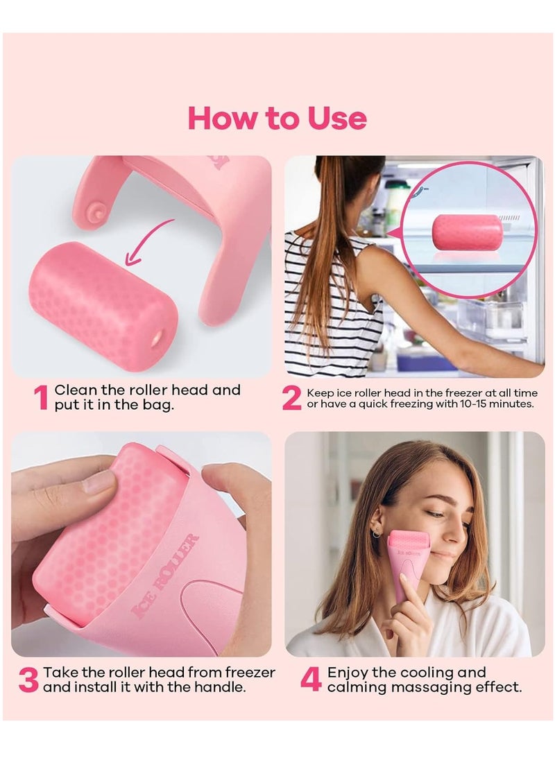BearKig Ice Roller, Ice Roller for Face, Ice Face Roller, Cold Facial Ice Roller Massager for Eye Puffiness, Women's Gifts, Migraine, TMJ Pain Relief & Minor Injuries, Skin Care Products (Pink)