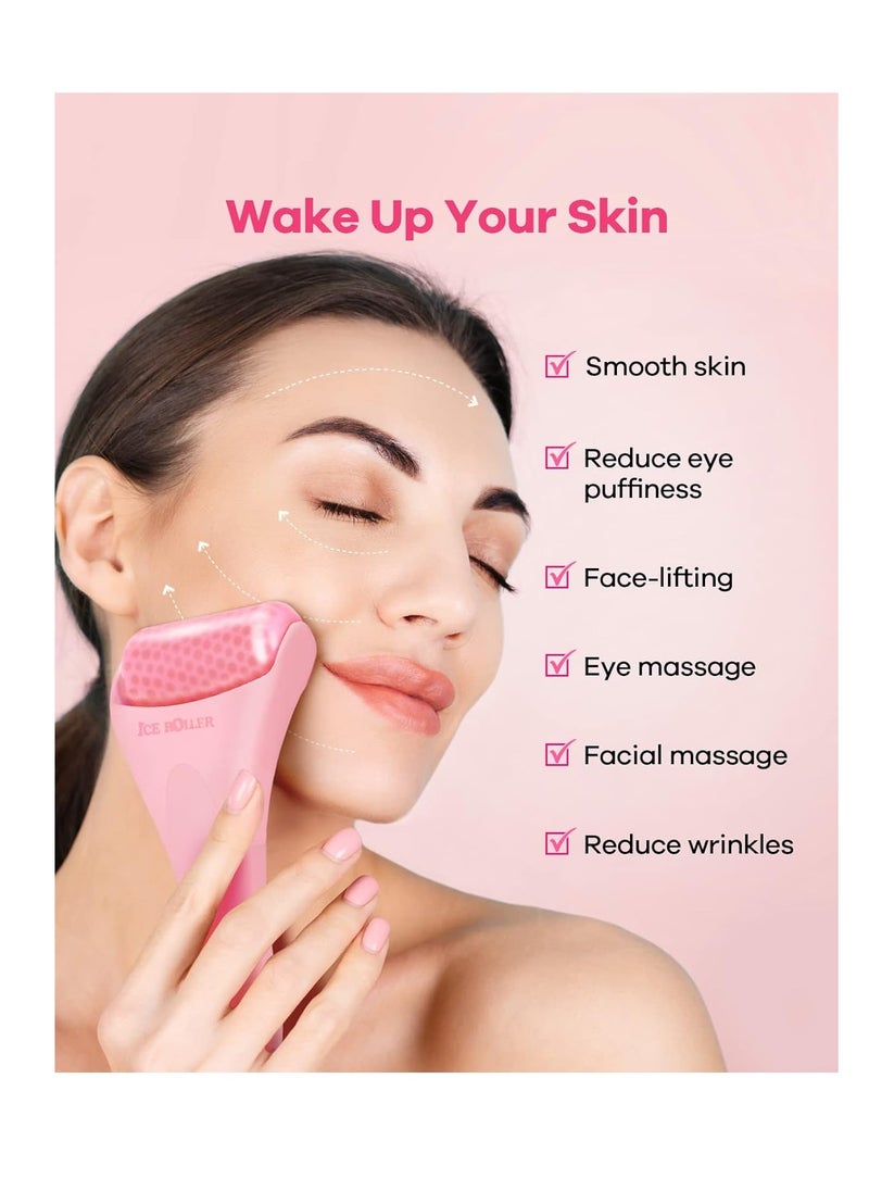 BearKig Ice Roller, Ice Roller for Face, Ice Face Roller, Cold Facial Ice Roller Massager for Eye Puffiness, Women's Gifts, Migraine, TMJ Pain Relief & Minor Injuries, Skin Care Products (Pink)
