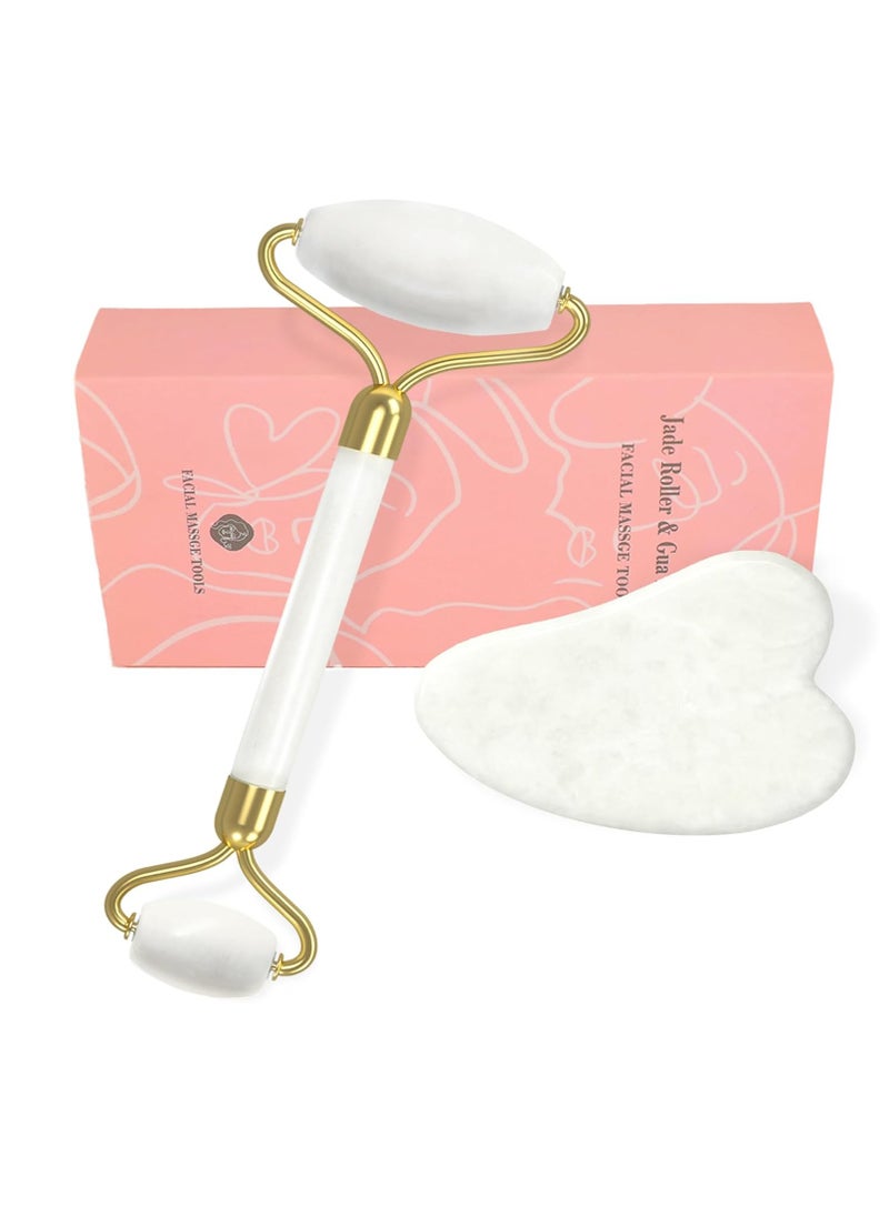 Gua Sha Facial Massage Tool & Jade Roller Set, Facial Massager for Face, Neck, Back, Arms, Legs, Eye,SPA Gifts for Women Gua Sha Facial Massager Reduce Puffiness and Improve Wrinkles