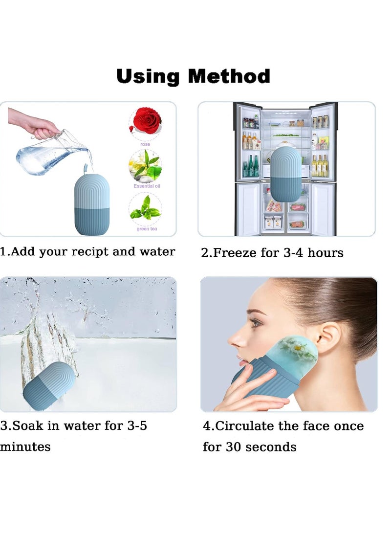 Ice Face Roller, Reusable Silicone Mold Face Massage Eye Facial Beauty Skin Care Tools Apply Ice for Shrink Pores Anti Wrinkle Reduce Puffiness Improve Skin Elasticity, Striped, Light Blue