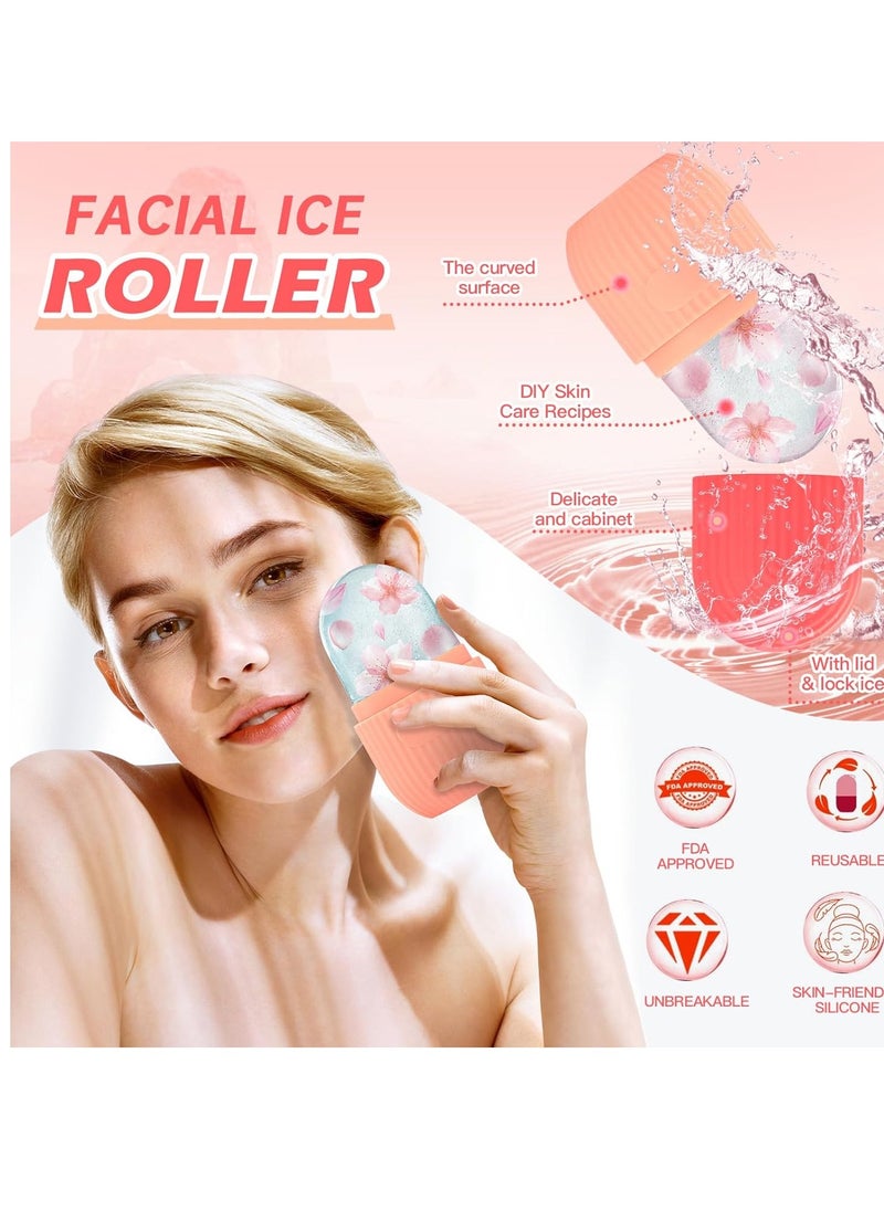 Ice Roller for Face and Eye, Upgrated Ice Face Roller Puffiness Relief Ice Roller Skin Care Tools, Ice Facial Cube,Self Care Gift for Men Women, Silicone Ice Mold for Face Beauty (Red)