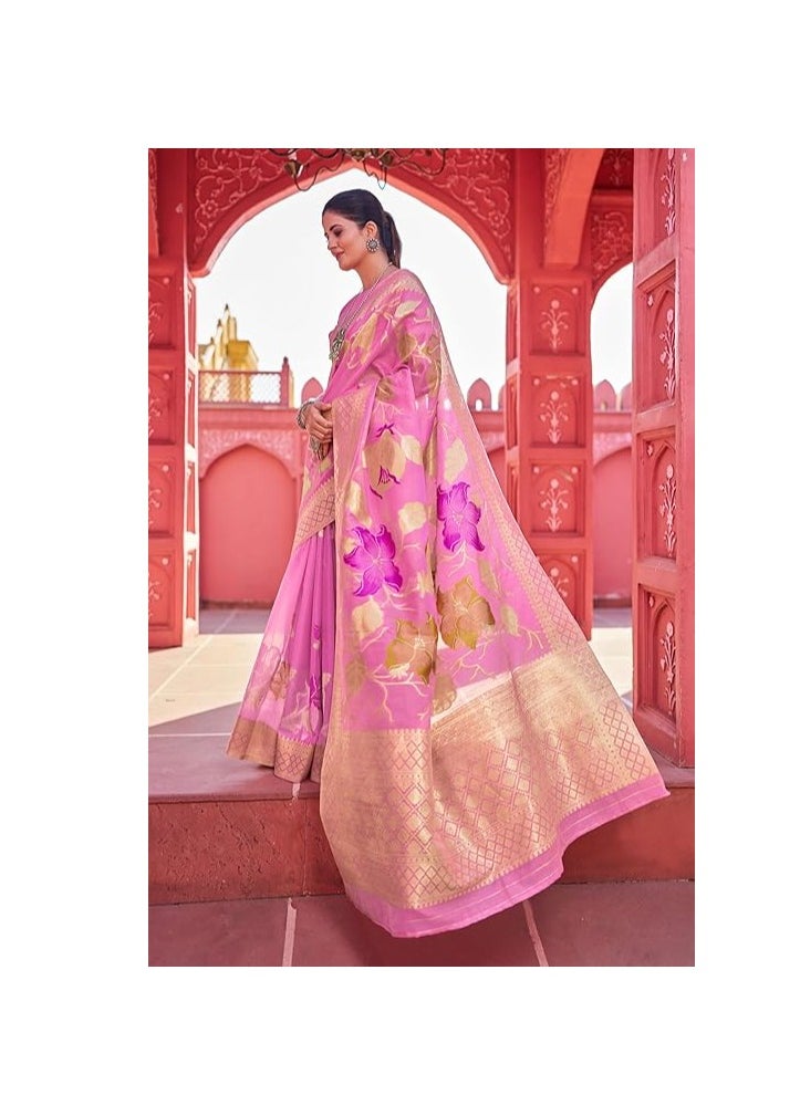 Womens kanjivaram Banarasi Silk Saree Patola saree with Unstitched blouse piece