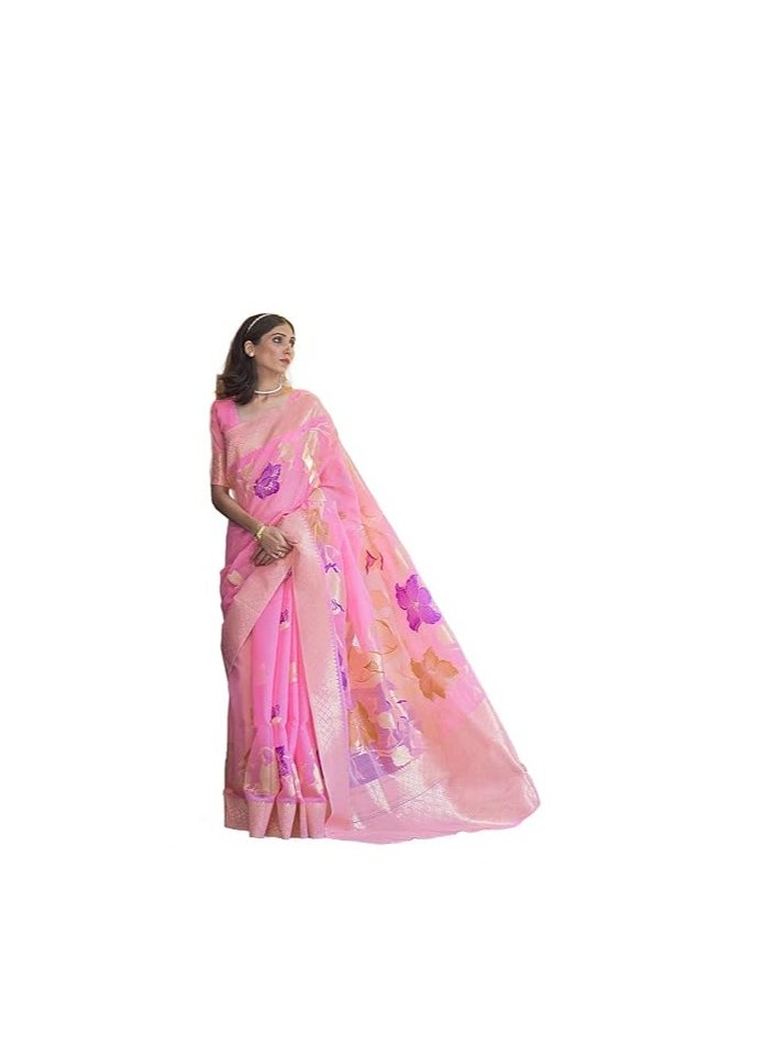 Womens kanjivaram Banarasi Silk Saree Patola saree with Unstitched blouse piece