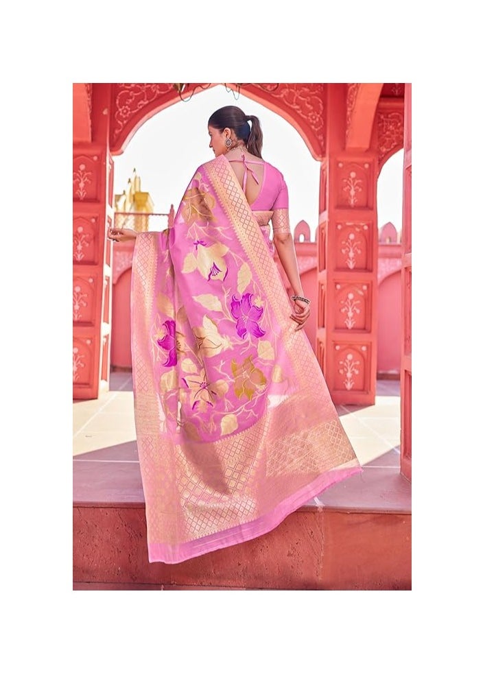 Womens kanjivaram Banarasi Silk Saree Patola saree with Unstitched blouse piece