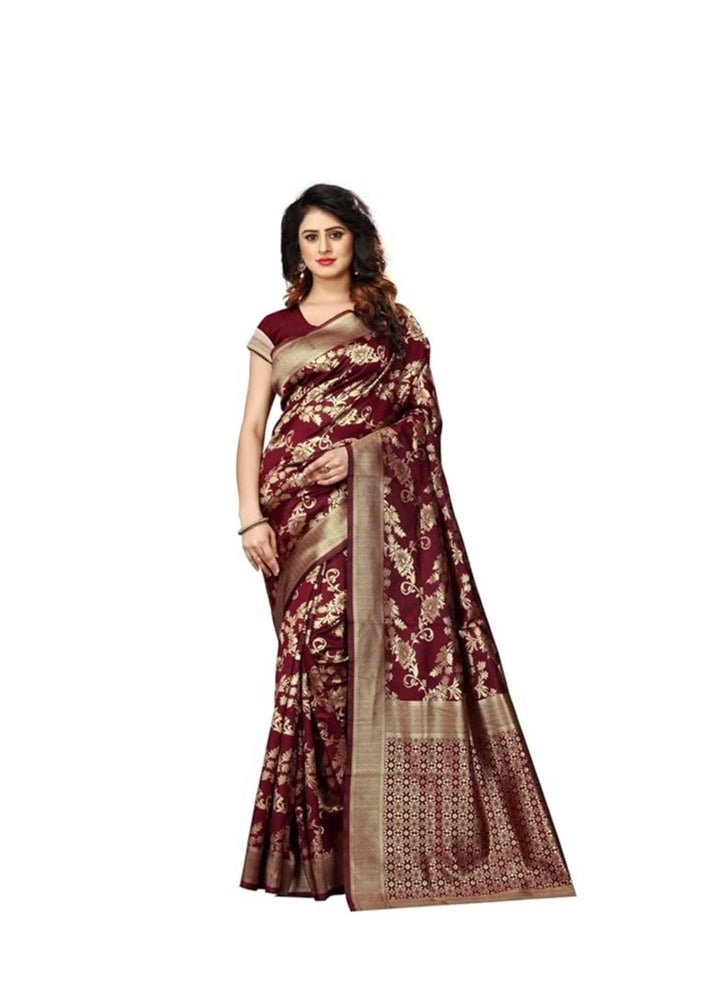 Women's Pure Kanjivaram Silk Saree Soft Saree Banarasi Style New Sadi With Blouse Piece For Wedding