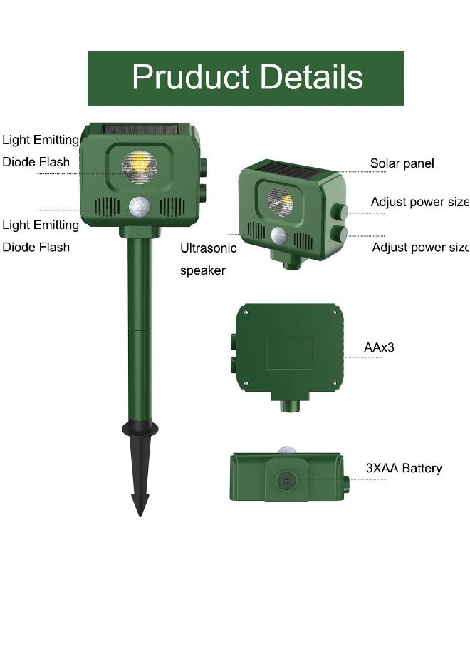 Ultrasonic Animal Repellent, Waterproof Outdoor Animal Repeller Motion Sensor, Cat Repellant Garden, Ultrasonic Dog Repellent, with Solar Battery, for Squirrels Cats Dogs Rats