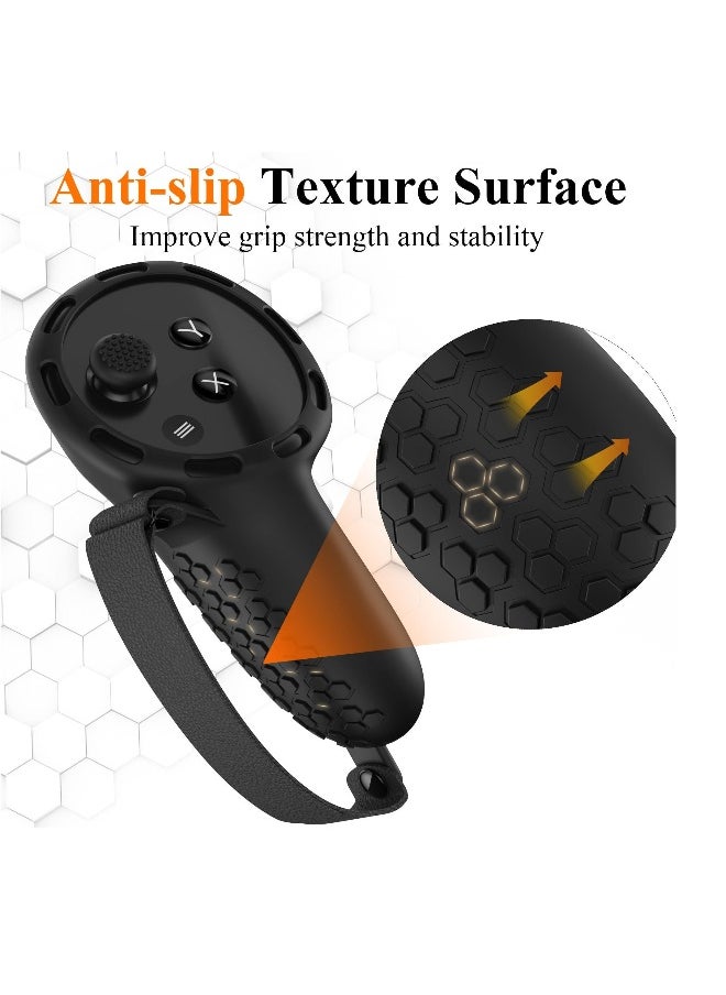 Controller Grips for Oculus Quest 3 Comfortable Silicone Cover with Controller Hand Straps 2Pcs Rocker Cap and Joystick Protection Reserve Precise Hole Positions Black