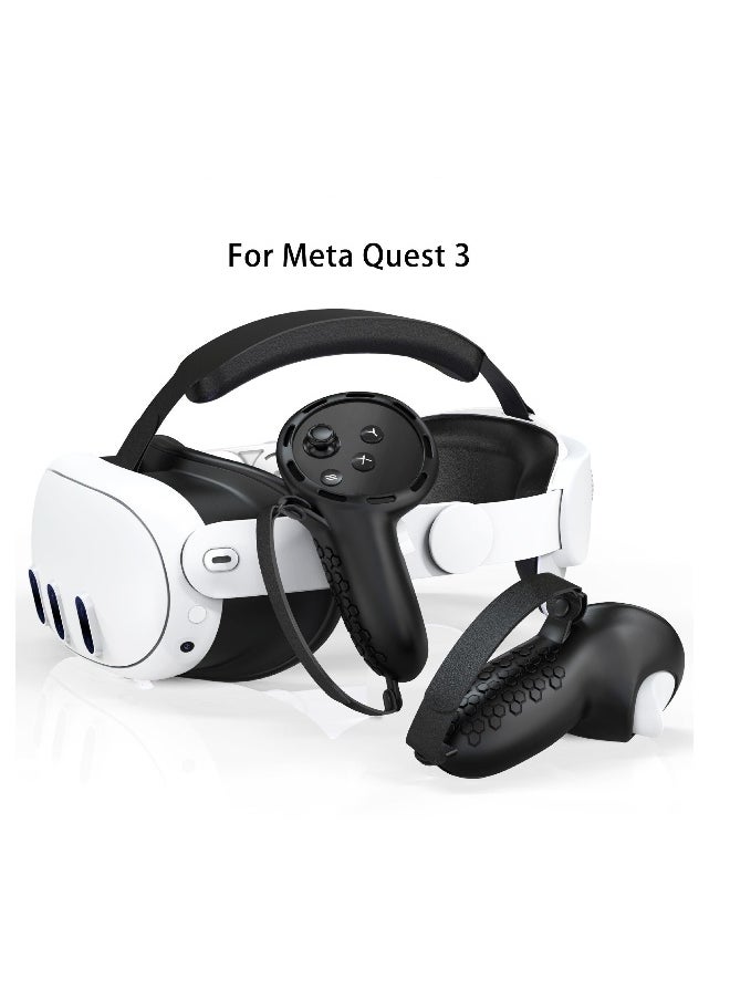 Controller Grips for Oculus Quest 3 Comfortable Silicone Cover with Controller Hand Straps 2Pcs Rocker Cap and Joystick Protection Reserve Precise Hole Positions Black