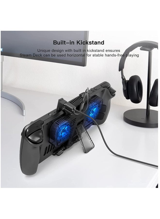 RGB Cooling Fan for Steam Deck & Nintendo Switch OLED, Cooling Fan Dock with Stand & USB-C Adaptor, USB-C Powered with Adjustable Speed & Blue RGB Lighting