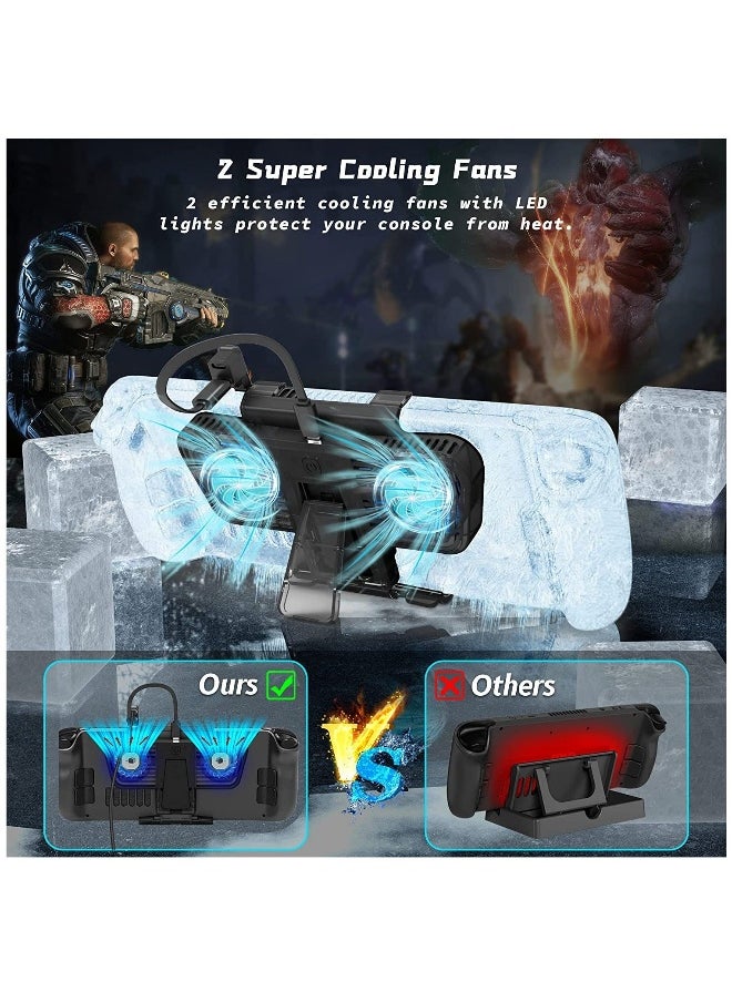 RGB Cooling Fan for Steam Deck & Nintendo Switch OLED, Cooling Fan Dock with Stand & USB-C Adaptor, USB-C Powered with Adjustable Speed & Blue RGB Lighting