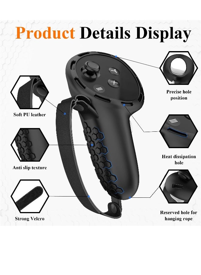 Controller Grips for Oculus Quest 3 Comfortable Silicone Cover with Controller Hand Straps 2Pcs Rocker Cap and Joystick Protection Reserve Precise Hole Positions Black