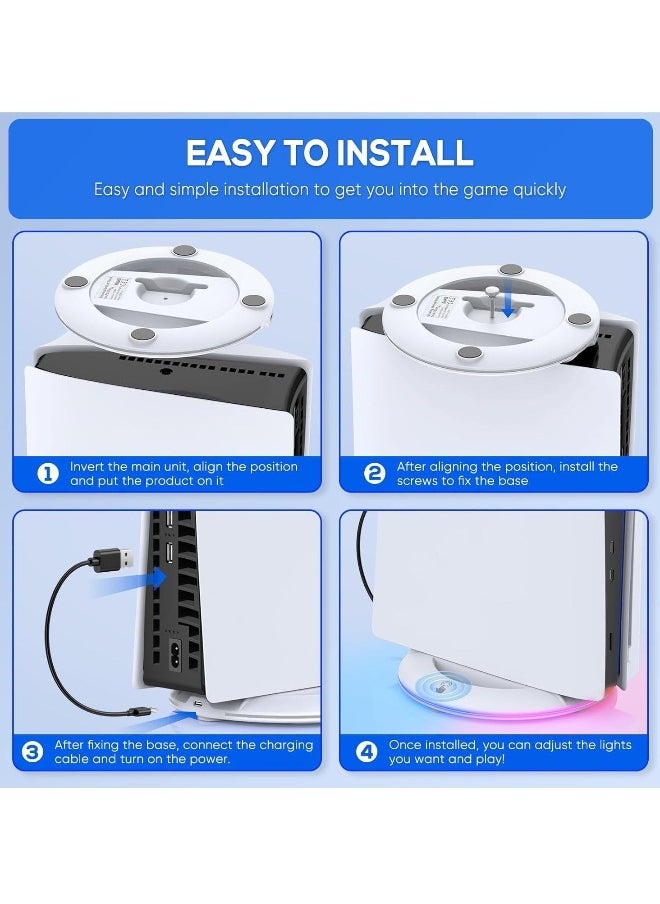 LED Vertical Stand for PS5 Slim Console Disc and Digital with 14 Light Mode RGB Base Stand Replacement for Playstation 5 Slim Console with Screw ＆ USB Cable