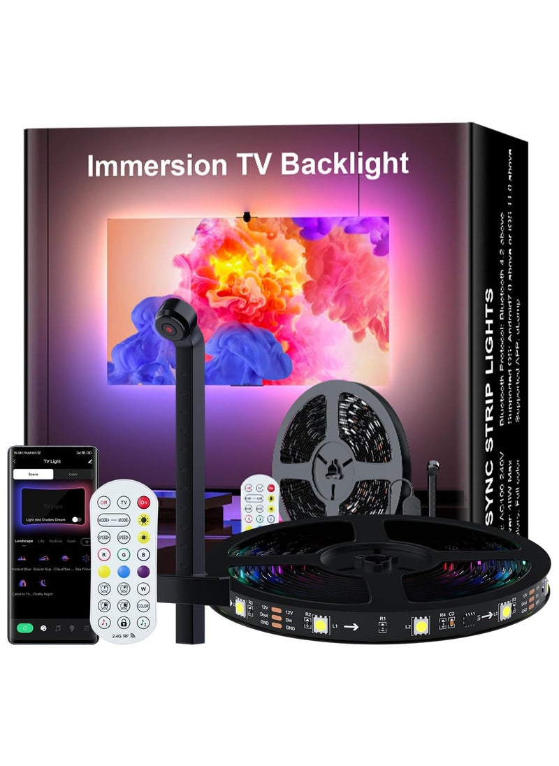 Smart TV LED Backlight with AR Sensor, Syncs with Screen for Gaming & Bedroom, Bluetooth App Remote Control, Music Sync Compatible for TV & Monitor.