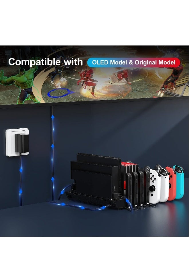 Switch Accessories Organizer Station, Controller & J-Cons Charger, Switch Storage for Games, TV Dock, Pro Controller, Wrist Strap, Compatible with NS & OLED