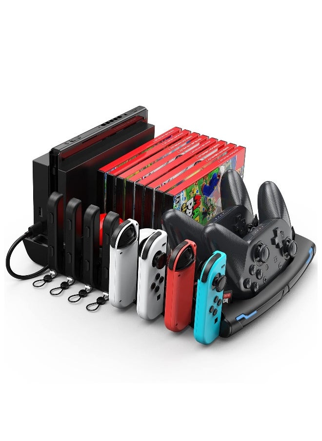 Switch Accessories Organizer Station, Controller & J-Cons Charger, Switch Storage for Games, TV Dock, Pro Controller, Wrist Strap, Compatible with NS & OLED