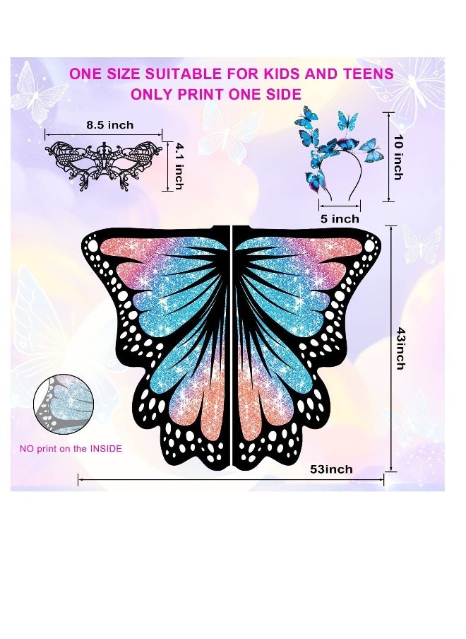 Butterfly Wings Costume Cape, Fairy Wings Shawl, Fairy Butterfly Wings Sets, Bug Dress-Up Party Favors Toys Gifts, Suitable for Cosplay, Birthday Parties (Blue Purple)