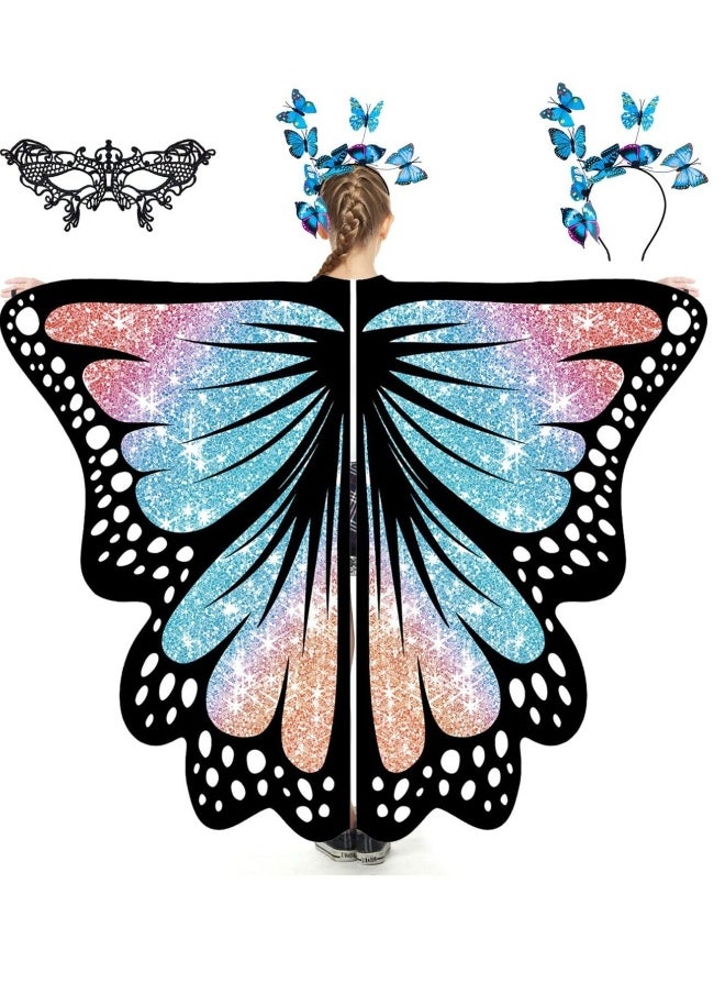 Butterfly Wings Costume Cape, Fairy Wings Shawl, Fairy Butterfly Wings Sets, Bug Dress-Up Party Favors Toys Gifts, Suitable for Cosplay, Birthday Parties (Blue Purple)