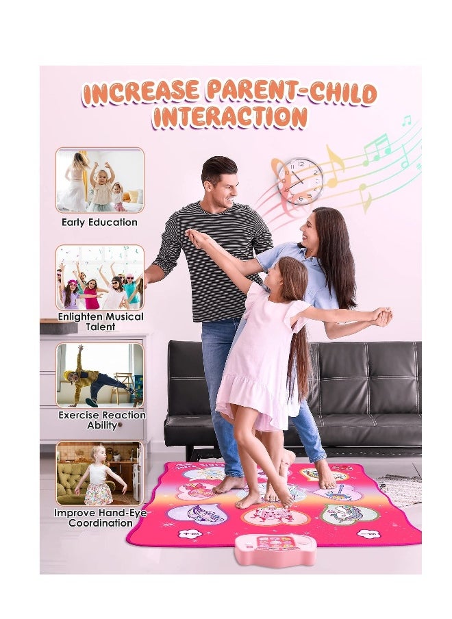 Unicorn Dance Mat Toys, Dance Musical Play Mat with 5 Game Modes& 8 Built-in Songs, Play Mat with LED Lights, Adjustable Volume, Suitable for 3 -6+ Year Old Girl Kid