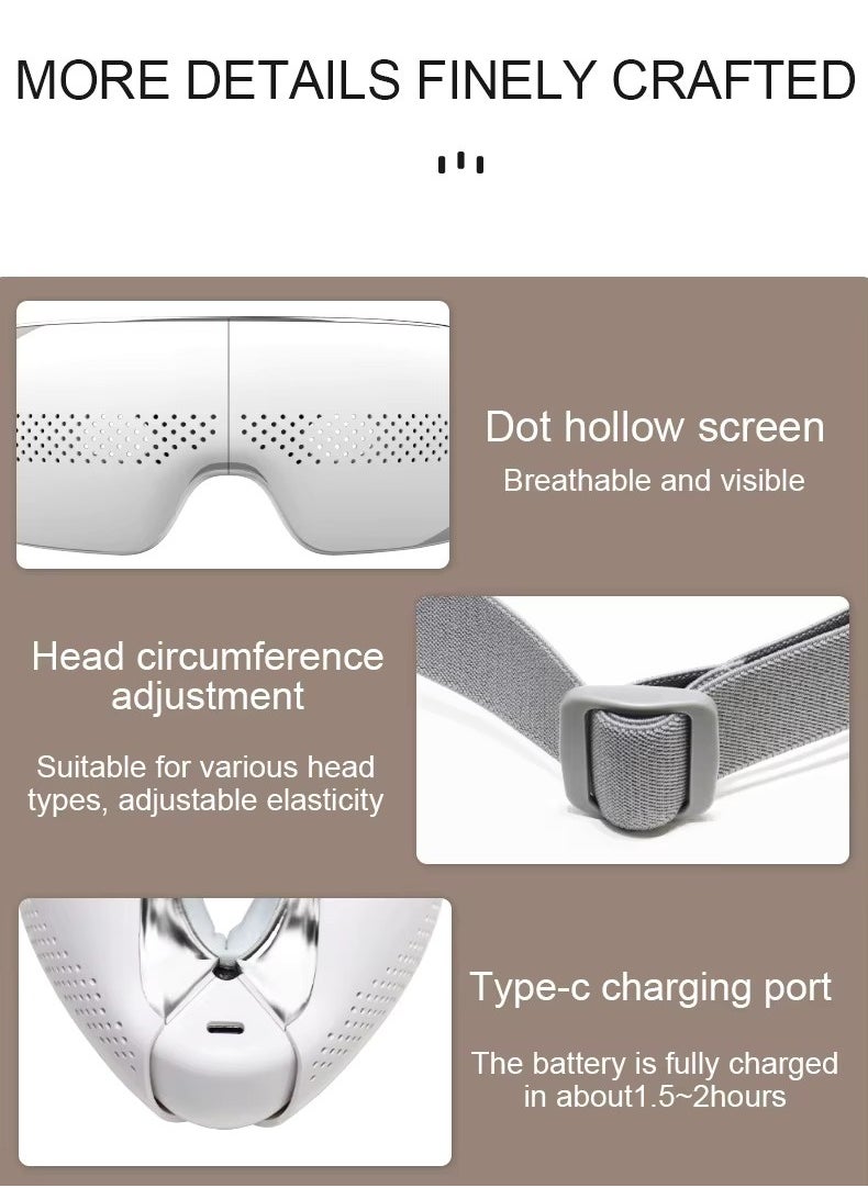 Smart Portable Eye Massager with Heat, Air Pressure & Vibration | Foldable Design, Bluetooth Music.  Reduce Eye Strain, Improve Sleep