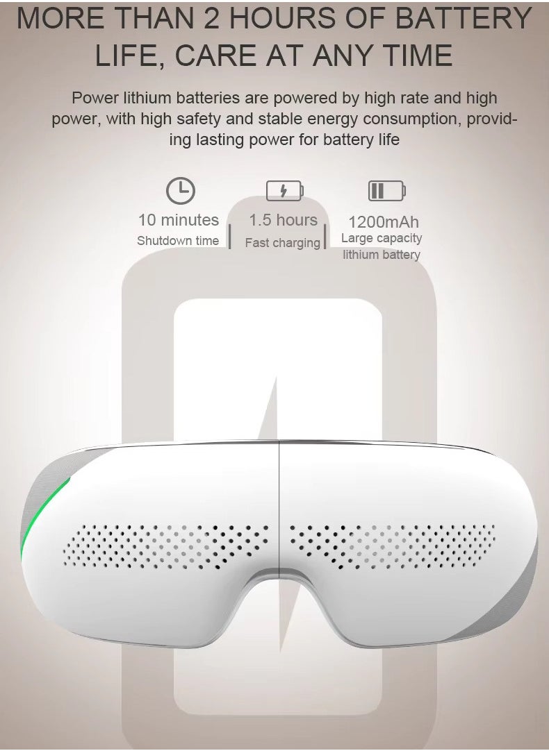 Smart Portable Eye Massager with Heat, Air Pressure & Vibration | Foldable Design, Bluetooth Music.  Reduce Eye Strain, Improve Sleep