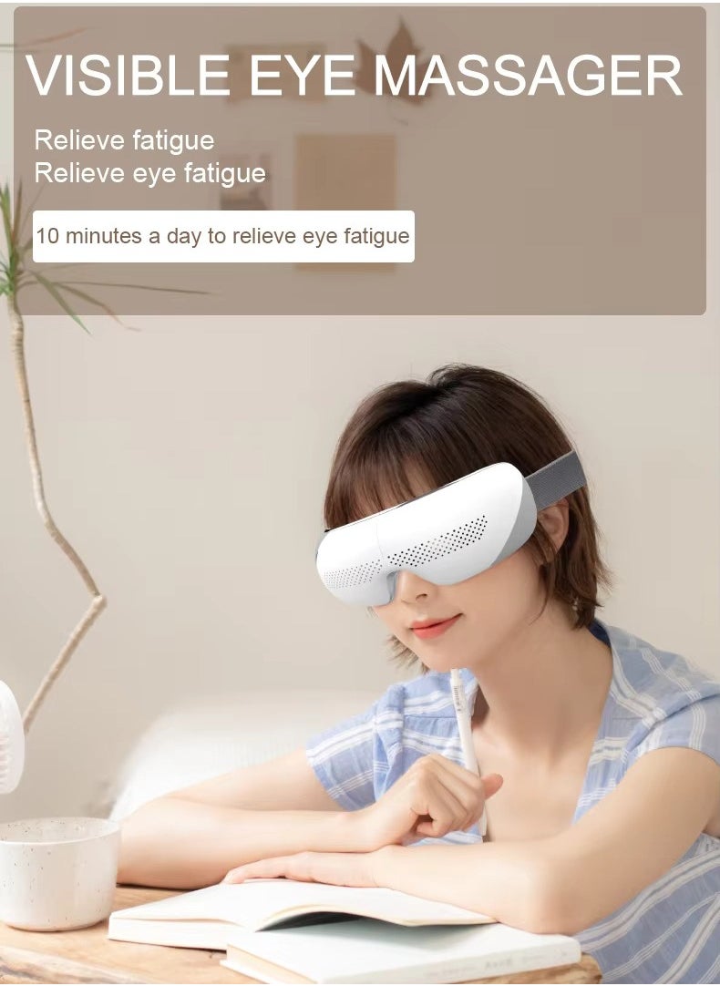 Smart Portable Eye Massager with Heat, Air Pressure & Vibration | Foldable Design, Bluetooth Music.  Reduce Eye Strain, Improve Sleep