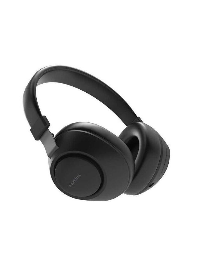 Portable Bluetooth 5.0 Headphones with Noise Cancelling Active Siri & Volume Controls 16-hours Play Time Rubberized Surface - Black