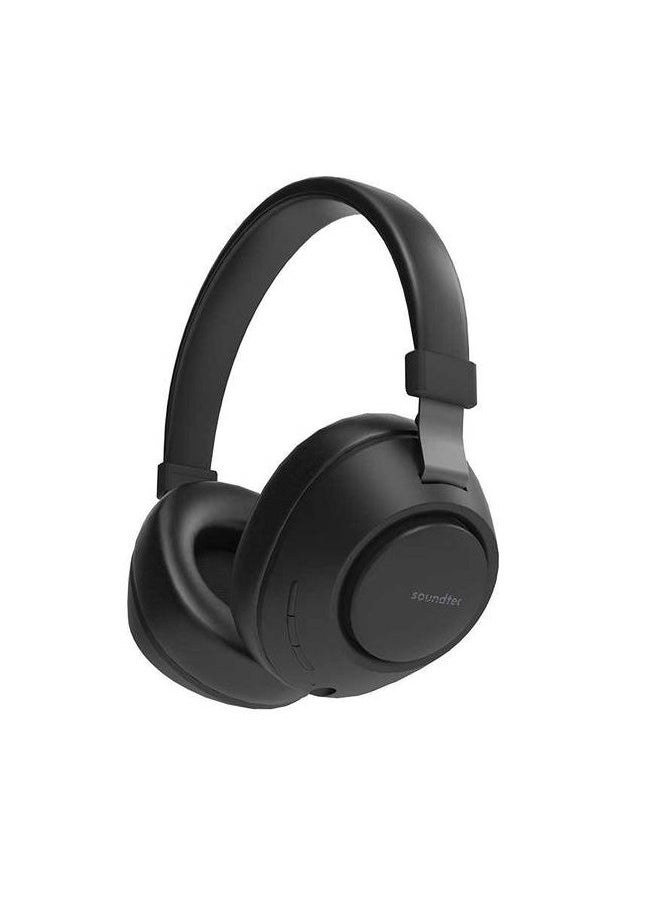 Portable Bluetooth 5.0 Headphones with Noise Cancelling Active Siri & Volume Controls 16-hours Play Time Rubberized Surface - Black