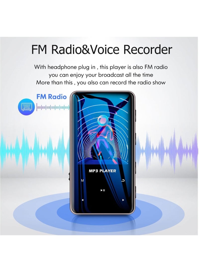 96GB Mp3 Player with Bluetooth 5.0 Music Player Voice Recorder Portable Digital Lossless Music MP3 MP4 Player for Kids with FM Radio HD Speaker for Sports Running Super Light Metal Shell Touch Buttons