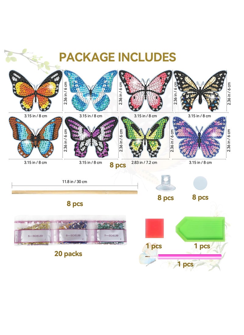 Butterfly Diamond Art, 8 Pcs Butterfly Diamond Art Kits for Adults Kids, Diamond Art Kits, Butterfly Stakes Diamond Art Supplies for Indoor, Outdoor, Garden, Yard Decoration