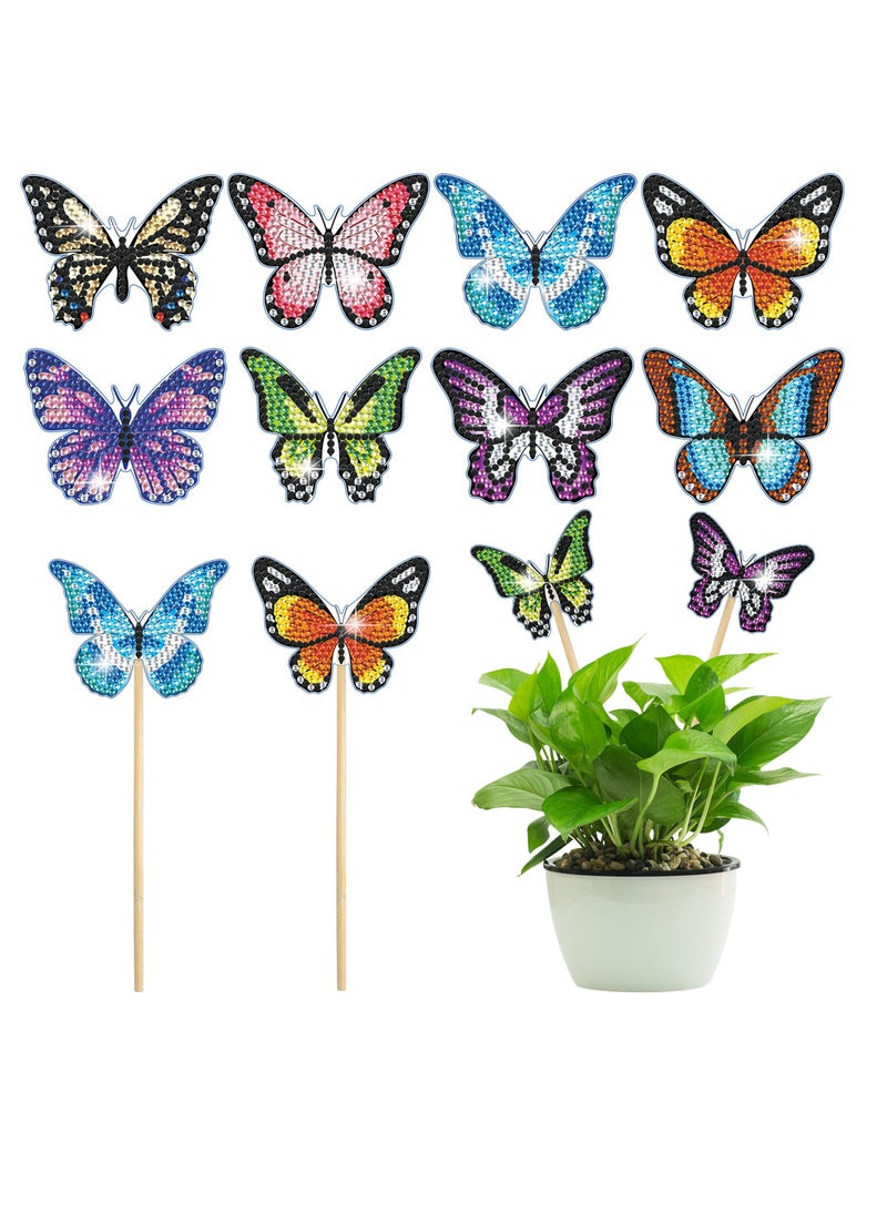 Butterfly Diamond Art, 8 Pcs Butterfly Diamond Art Kits for Adults Kids, Diamond Art Kits, Butterfly Stakes Diamond Art Supplies for Indoor, Outdoor, Garden, Yard Decoration