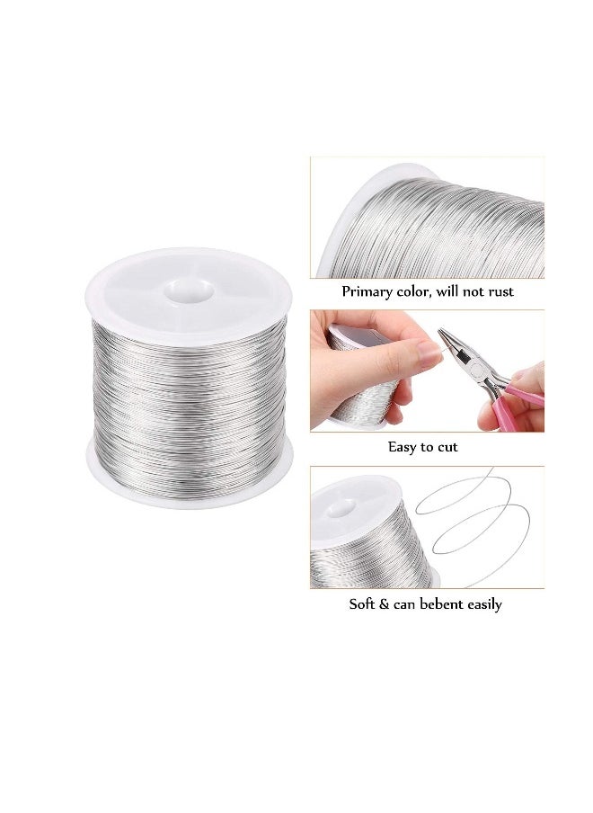 328Ft Jewelry Wire Craft Wire 26 Gauge Tarnish Resistant Jewelry Beading Wire Copper Beading Wire for Jewelry Making Supplies and Crafting, 0.4mm X 100m Silver Color