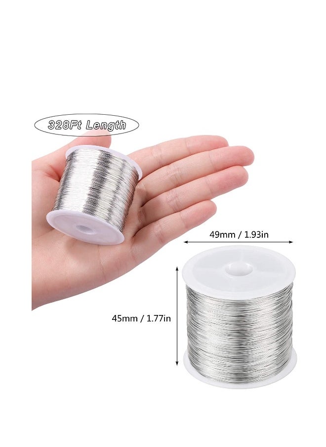 328Ft Jewelry Wire Craft Wire 26 Gauge Tarnish Resistant Jewelry Beading Wire Copper Beading Wire for Jewelry Making Supplies and Crafting, 0.4mm X 100m Silver Color