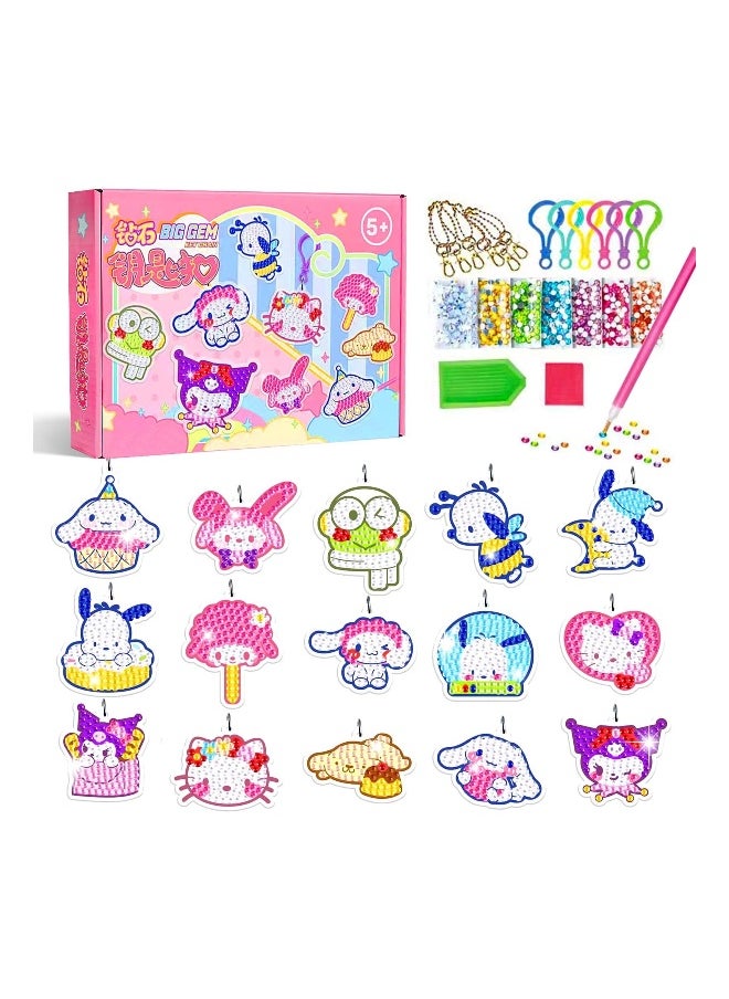 Diamond Painting Keychains Kit for Kids, Kawaii Diamond Art Keychains Kits for Crafts, Diamond Dot Gem Art Kits for Girls with Lobsters Clasp, 5D Colorful Gems