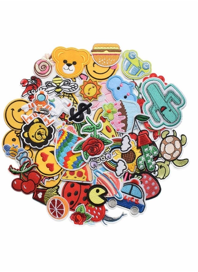 Embroidered Patches, 60 Pcs Random Assorted Styles Embroidered Patches, Bright Vivid Colors, Sew On Iron On Patch Applique for Clothes, Dress, Hat, Jeans, DIY Accessories