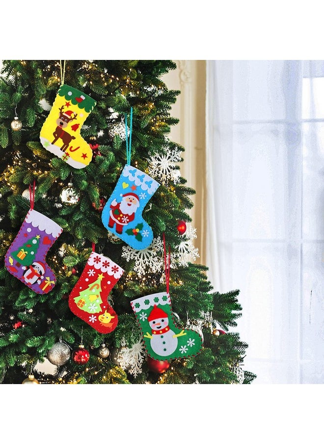 10 Pieces Felt Christmas Craft Diy Christmas Felt Stockings With Ornaments Handmade Xmas Felt Stocking Sewing Kit For Kids Santa Snowman Reindeer Decoration Tree Wall Door Hanging Present