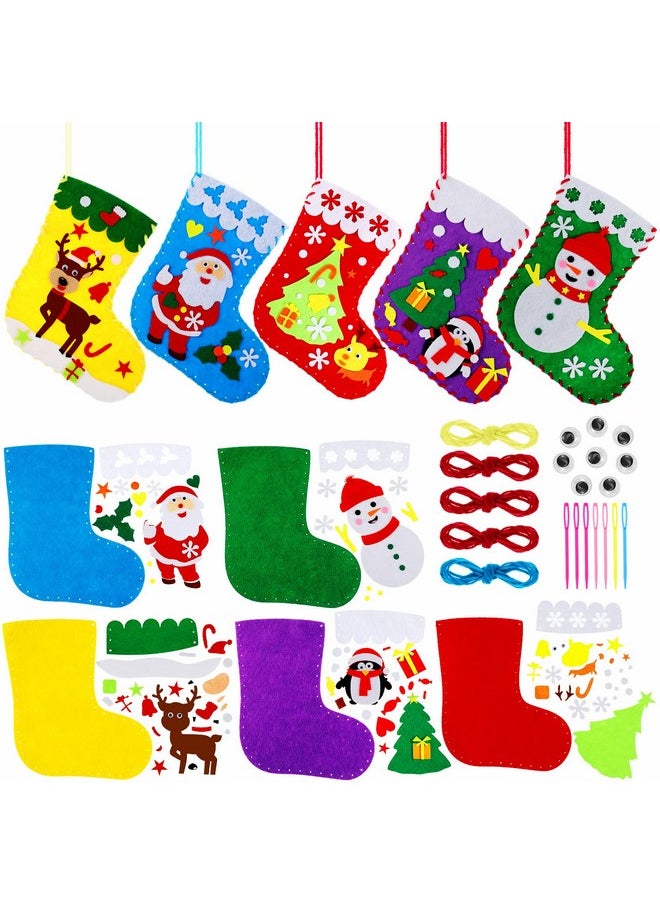 10 Pieces Felt Christmas Craft Diy Christmas Felt Stockings With Ornaments Handmade Xmas Felt Stocking Sewing Kit For Kids Santa Snowman Reindeer Decoration Tree Wall Door Hanging Present