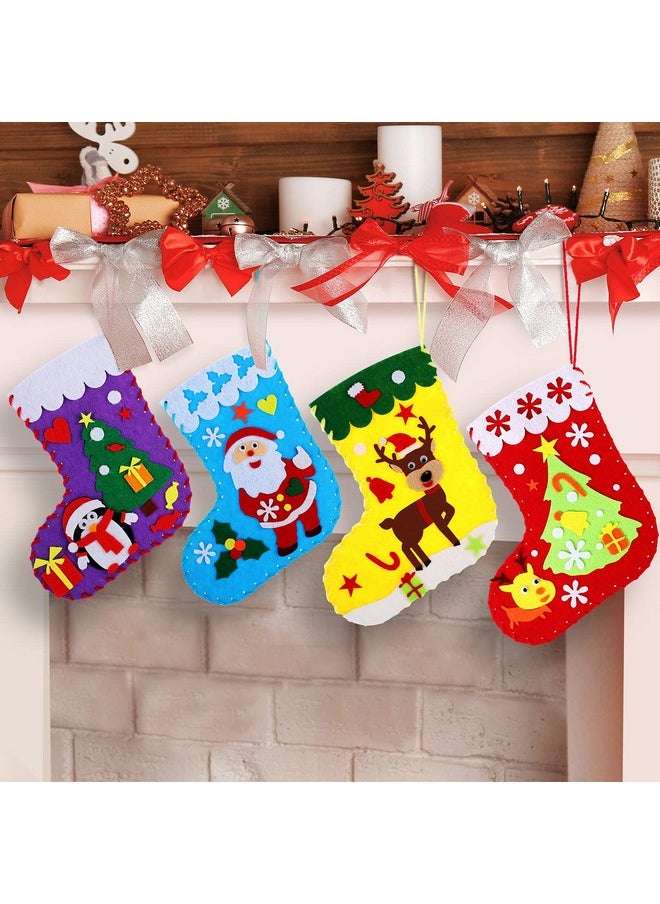 10 Pieces Felt Christmas Craft Diy Christmas Felt Stockings With Ornaments Handmade Xmas Felt Stocking Sewing Kit For Kids Santa Snowman Reindeer Decoration Tree Wall Door Hanging Present