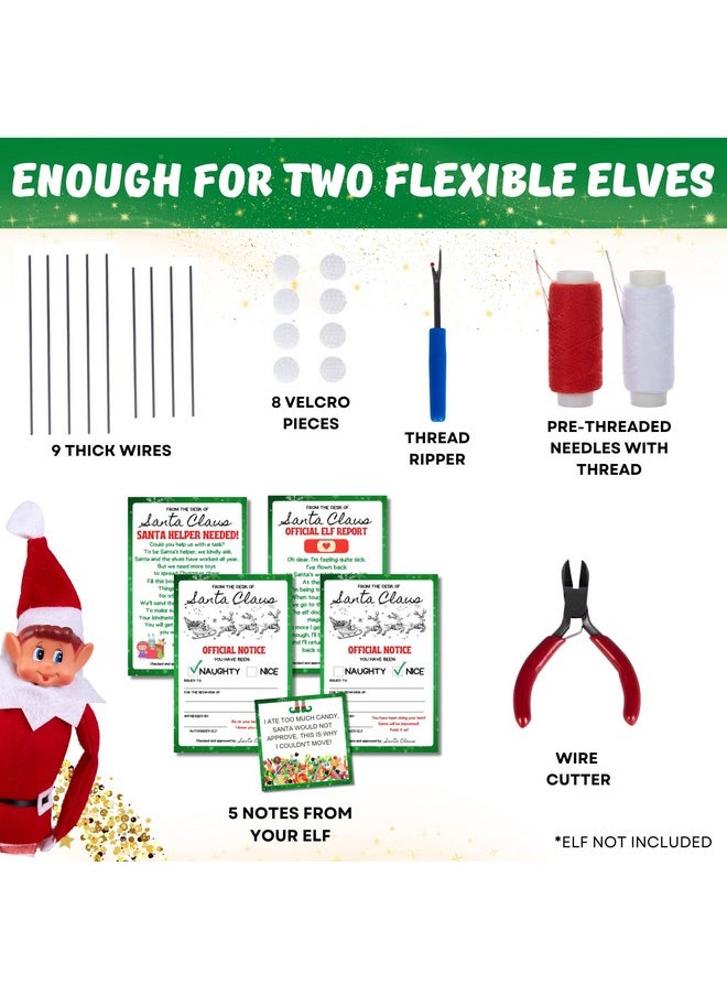 Bendable Elf Flex Accessories Upgrade Kit - Complete Sewing Diy Elf Accessories To Make Your Elf Doll Stand And Pose | 2024 Christmas Elf Wire And Prop Kit With Elf Notes And Message Cards