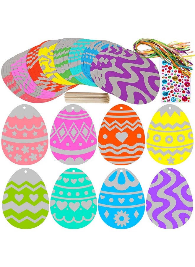 32 Sets Magic Color Scratch Art Easter Egg Ornaments Decorations Diy Easter Craft Kits Scratch Paper Easter Egg Scratching Tools For Kids Party Favors Easter Spring Classroom Home Activity Art Project