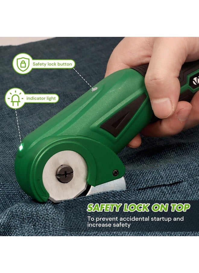 Cordless Electric Scissors Upgraded, 4V Electric Cardboard Cutter Rechargeable Fabric Mini Cutter Rotary Multi-Cutting Power Tool With Safety Lock & Led Light For Carpet Leather Felt Storage Box