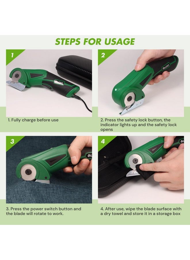 Cordless Electric Scissors Upgraded, 4V Electric Cardboard Cutter Rechargeable Fabric Mini Cutter Rotary Multi-Cutting Power Tool With Safety Lock & Led Light For Carpet Leather Felt Storage Box