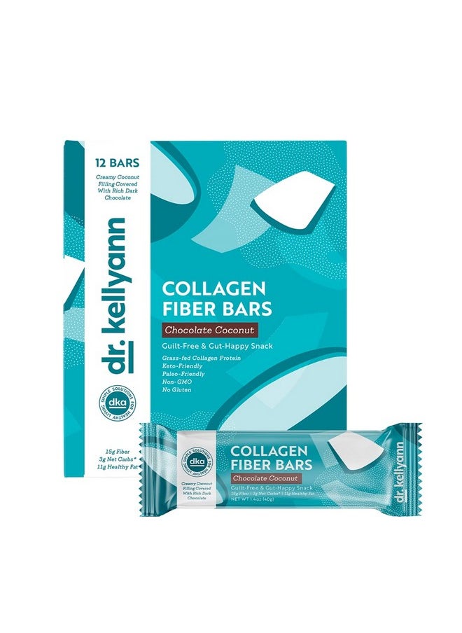 Dr. Kellyann Keto Collagen Fiber Bar (12 bars) - High Fiber, Low Carbs - Gluten Free, Non-GMO & No Artificial Sweeteners - Perfect Keto & Paleo Snack with Creamy Coconut Dipped in Dark Chocolate