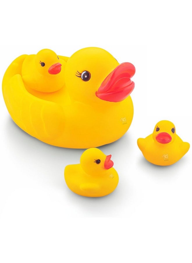 Super Cute Duck Family Animals Swimming Water Toys Non-Toxic,Bpa Free Colorful Soft Rubber Float Squeeze Sound Squeaky Bathing Toy For Baby Chu Chu Toy Set Of 4 (1 Duck + 3 Ducklings)