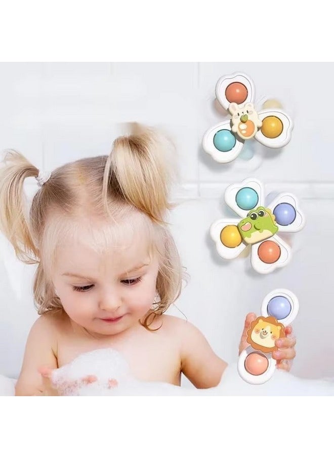 3 Pc Fidget Spinner Bath Toy Toddlers Spinning Rattle Suction Cup Baby Bath Tub Toys For Kids 1 2 3 Years Birthday Gift, Assorted