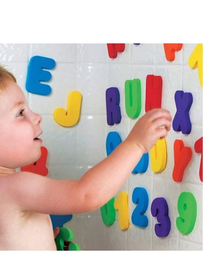 Bath Toys Organizer + 36 Soft Foam ABC 123 Letters & Numbers Bathroom Alphabet Baby Toys for Early Learning Foam Letters and Quick Dry Storage Net Bag