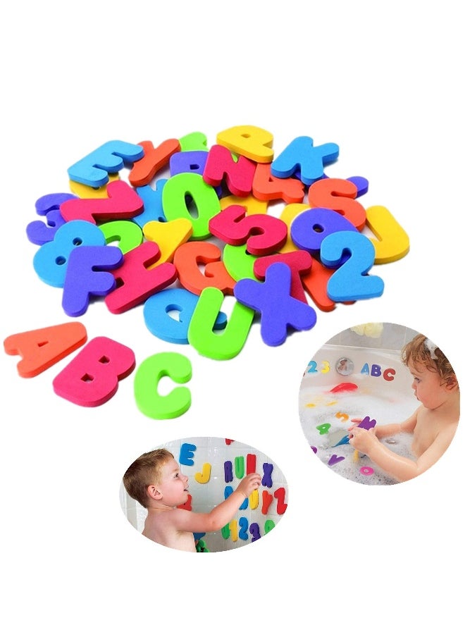 Bath Toys Organizer + 36 Soft Foam ABC 123 Letters & Numbers Bathroom Alphabet Baby Toys for Early Learning Foam Letters and Quick Dry Storage Net Bag