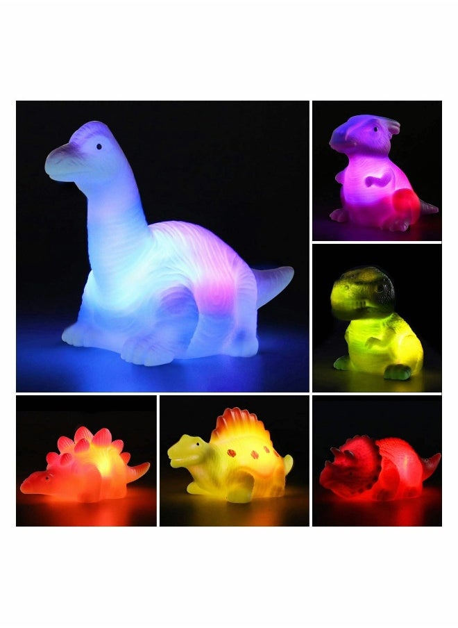 6 Packs Dinosaur Bath Toys Light Up Floating Set for Baby Toddlers Kids On Birthday Shower Pool Boys Girls Children Preschool Bathtub Bathroom