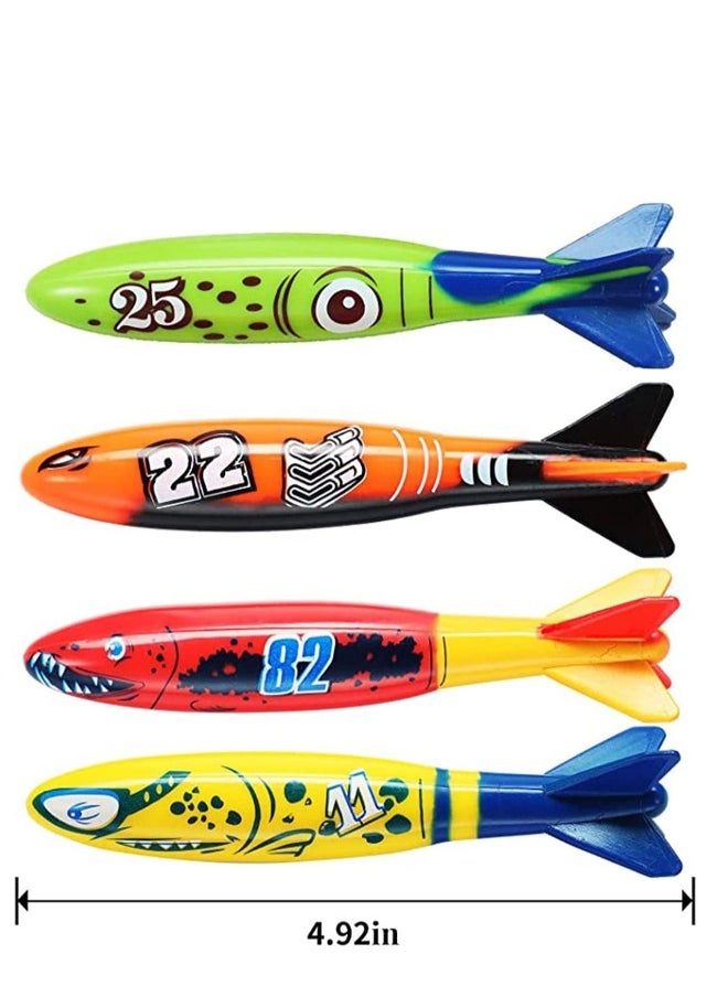 Dive Torpedo Bandits Pool Toys Underwater Diving Torpedo Bandits Water Games Training Gift Set for Boys Girls and Up 4 Piece Colorful Fun Toy for Pool and Bath