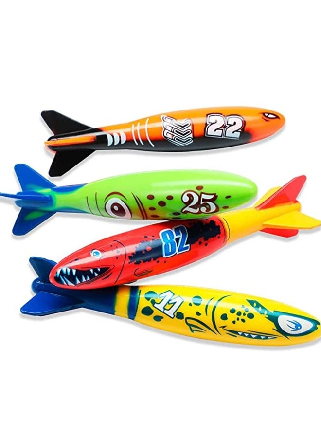 Dive Torpedo Bandits Pool Toys Underwater Diving Torpedo Bandits Water Games Training Gift Set for Boys Girls and Up 4 Piece Colorful Fun Toy for Pool and Bath