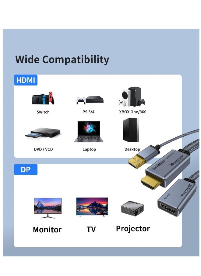 HDMI to DisplayPort Adapter 4K@60Hz, Male to Male Converter Cable HDMI to DP 1.2 with USB Power for Monitor, PS4, High Speed, HDCP2.2 Compatible, 6.6FT 2M, Not Bidirectional